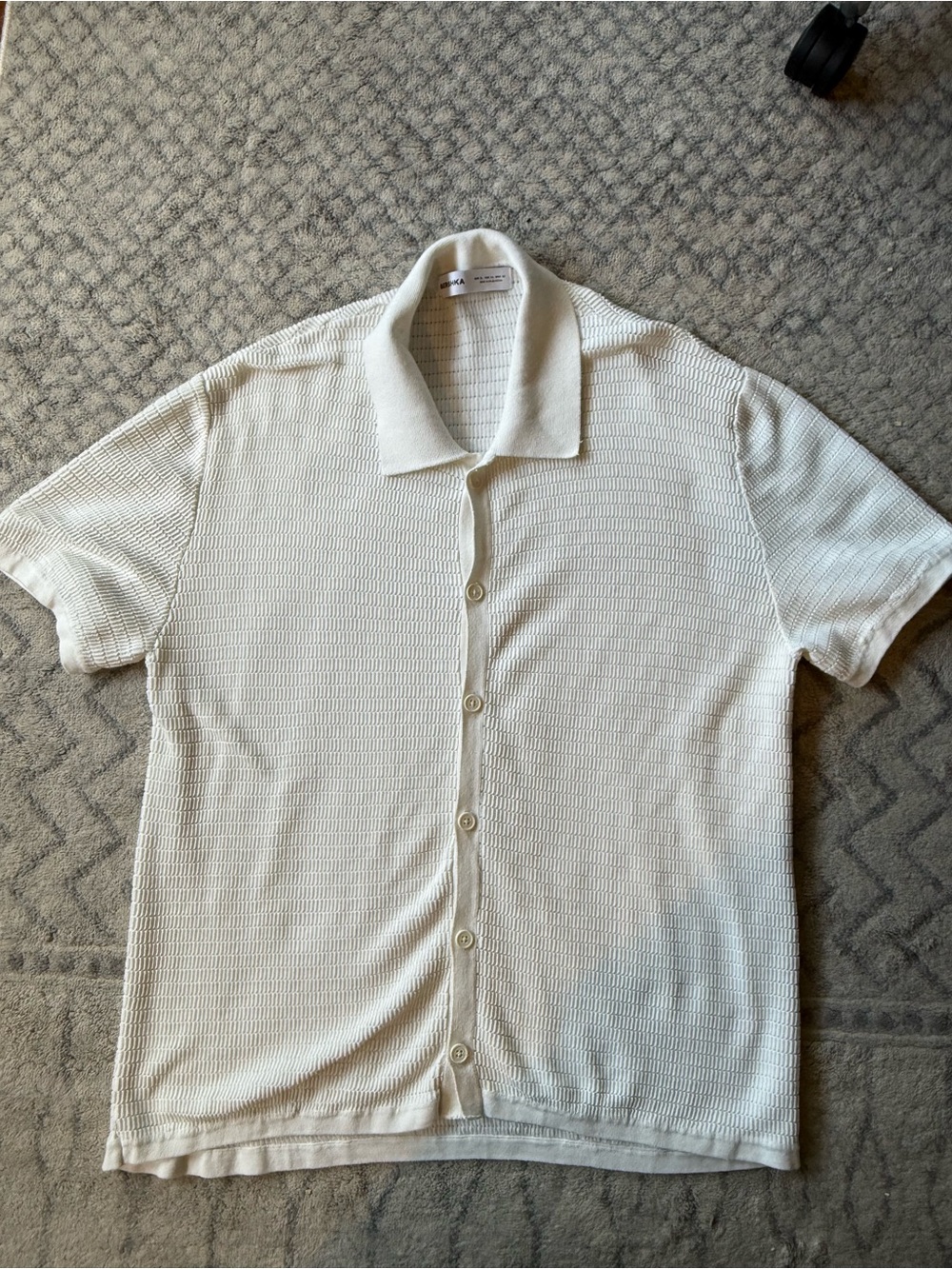 Bershka Cream Short-Sleeve Button-Down Knit Shirt